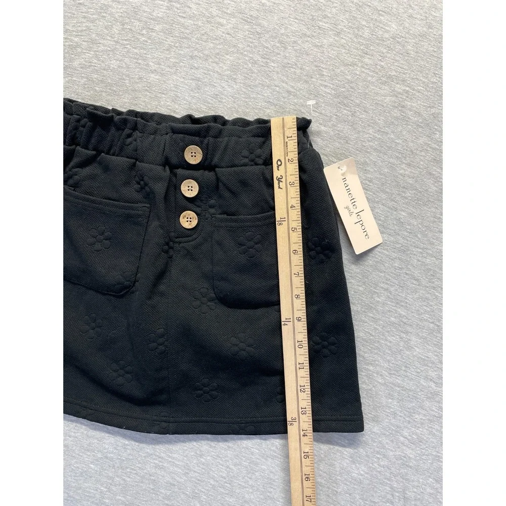 Nanette Lepore Mini Skirt Girls 8 Black Textured Flower Summer Wear Button Front